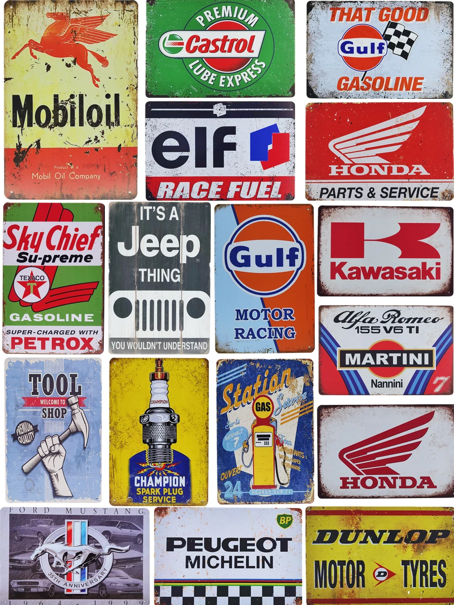 2022 Vintage Motor Oil Metal Tin Signs Motorcycle Car Tyres Poster Garage Shop Gasoline Gas Art Wall Stickers Decoration Plaque |