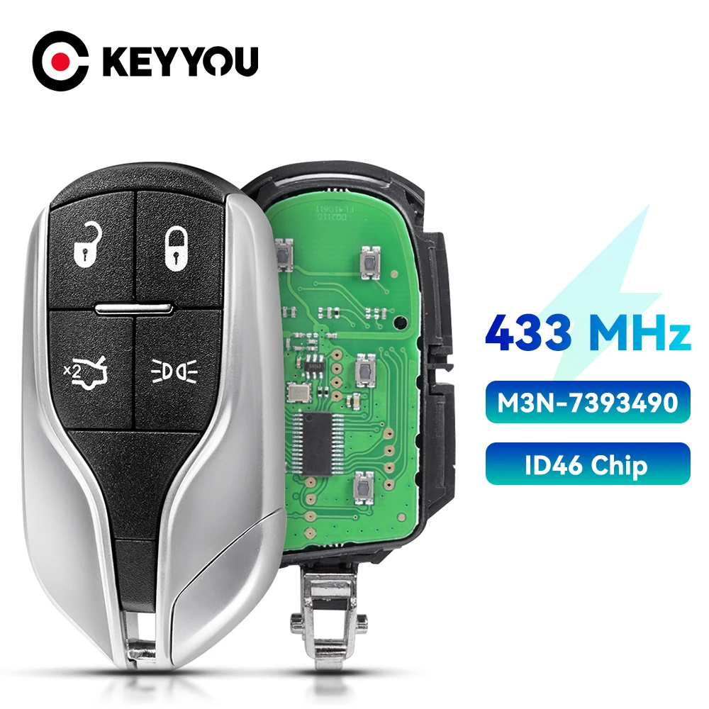 

KEYYOU For Maserati Quattroporte Ghibli 2014 2015 2016 Car Remote Control Key M3N-7393490 ID46 PCF7953 Chip 433MHz Keyless Entry