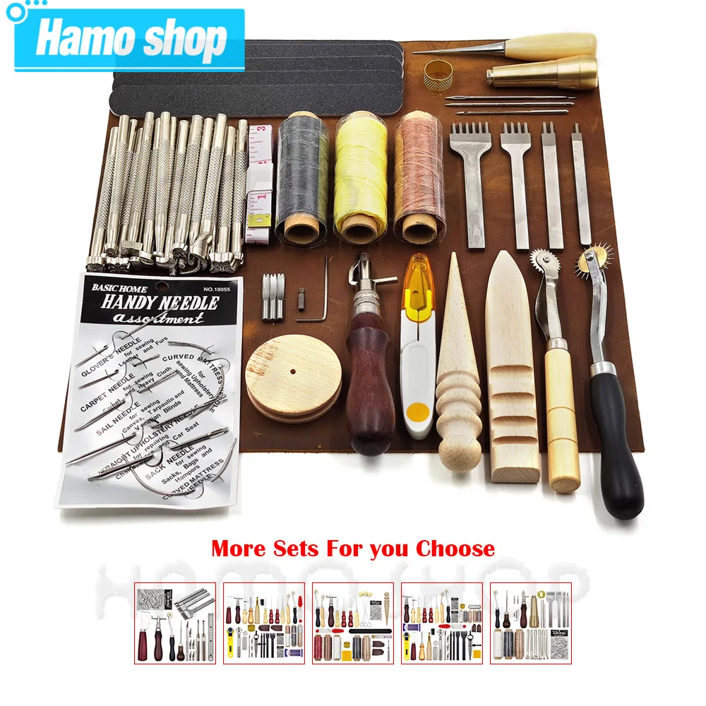 Leathercraft Tools Kit Professional Hand Sewing Saddle Groover Stitching Punch Carving Work Sets Tool For DIY Leather Accessory leather craft tool kit leather craft tools