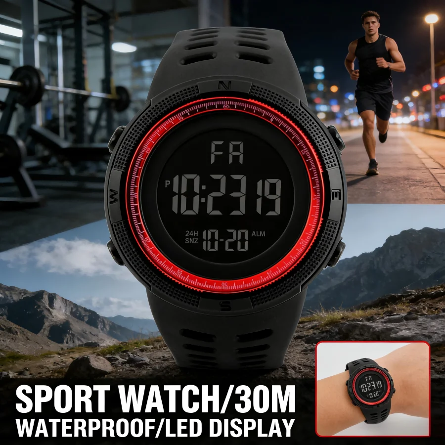 Men's Watch Sports Digital Watches for Man Big Dial Luminous Waterproof Alarm Clock Multifunction Military Electronic Wristwatch - 2