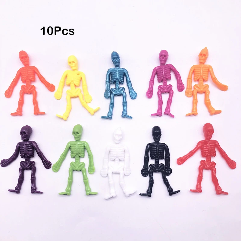 10Pcs Novelty Funny Soft Rubber Bone Man Halloween Creative TPR Simulation Skull Skeleton Children's Stress Relief Toys