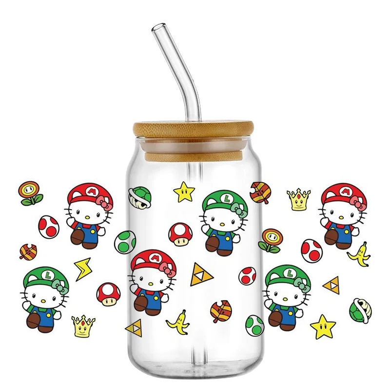 Coffee Can Wraps Miniso Hello Kitty Theme For Libbey 16oz Can Glass Kuromi Coffee Waterproof UV DTF Coffee Can Wrap Libbey Glass 3D Wrap