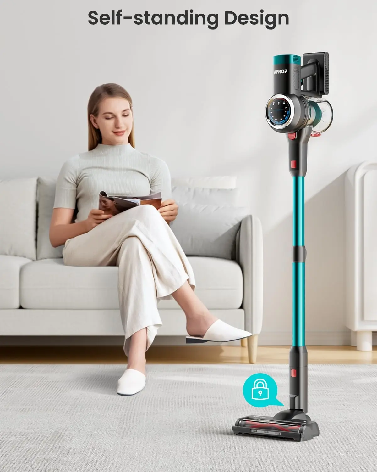 Cleaner, 550W/45Kpa/60Mins Vacuum Cleaners for Home, Self-standing Stick Vacuum with LED Display, Rechargeable Cordless Vacuum, 4