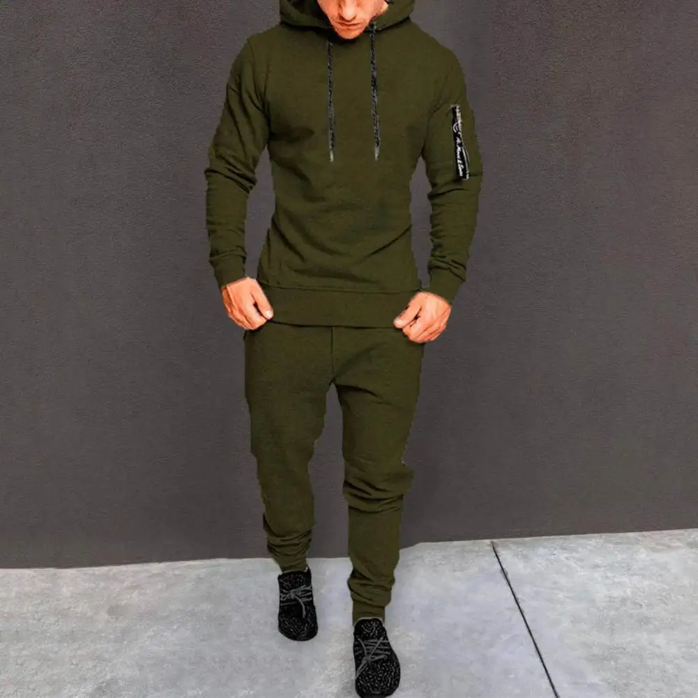 Men Athletic Suit Stylish Men's Hoodie Pants Set Solid Color Long Sleeve Elastic Waist for Fall/winter Sports Casual Wear Men