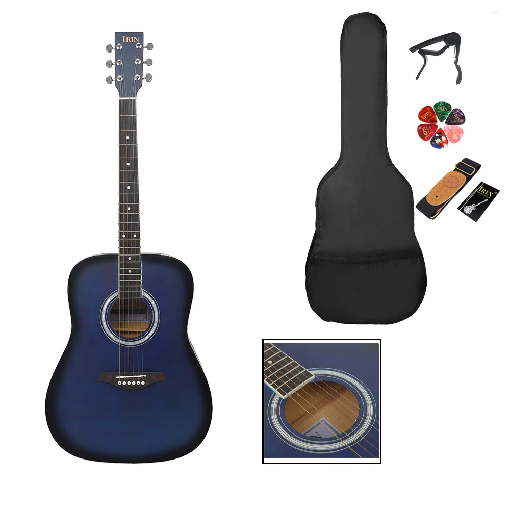 

IRIN Acoustic Guitar 41 Inch 21 Frets Basswood 6-string Guitarra Folk Guitar Beginner Music Instrument with Guitar Bag Strap