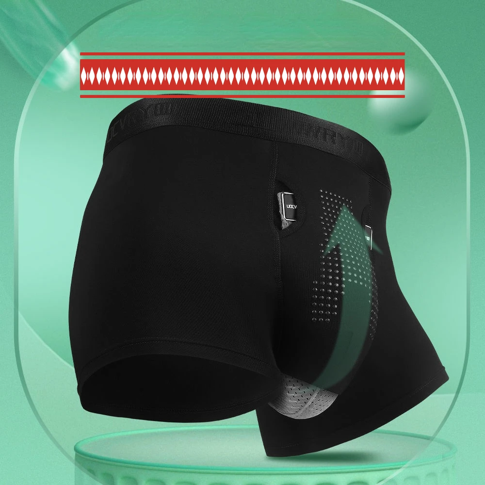 Man Sexy Magnetic Boxers HOOK LOOP Crotch Dual Penis Pouch Hole Lingerie Adjust Scrotal Support Varicocele Cure Gay Underwear