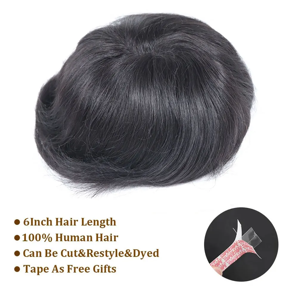 0.08-0.10MM Full Skin PU Toupee Men V Loop Human Hair Men's Wigs #1B Men Capillary Prosthesis Hair Unit Replacement