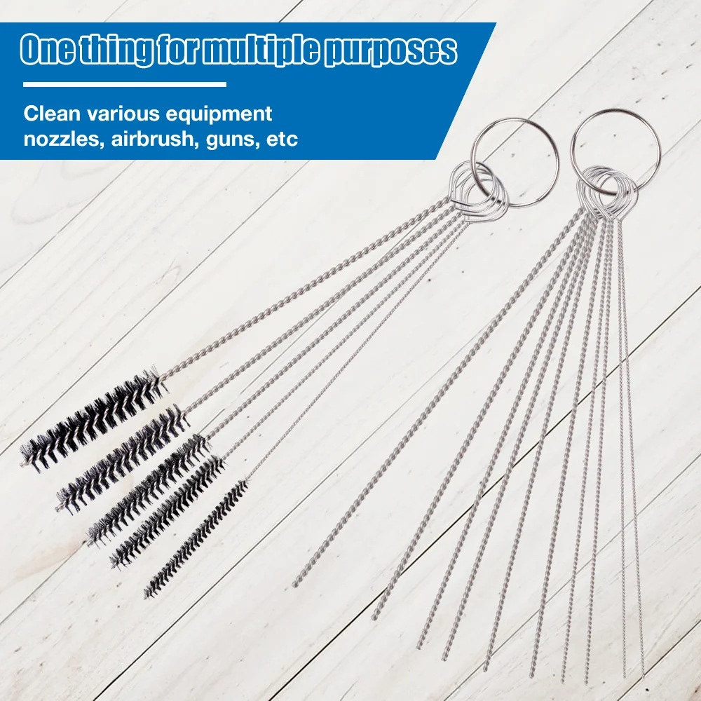 Airbrush Spray Gun Nozzle Cleaning Kit Needle & Brush Set Repair Tool for Equipment Auto Parts Cleaning Nozzle Washer Thin Tubes