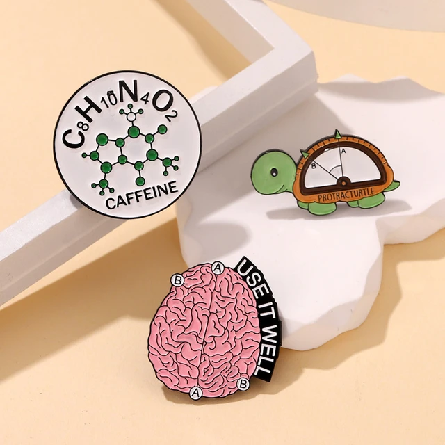 Chemical Molecular Structure Triangle Ruler Turtle Brain Shape Metal Enamel  Brooch Creative Personality Badge Accessories Gift - AliExpress