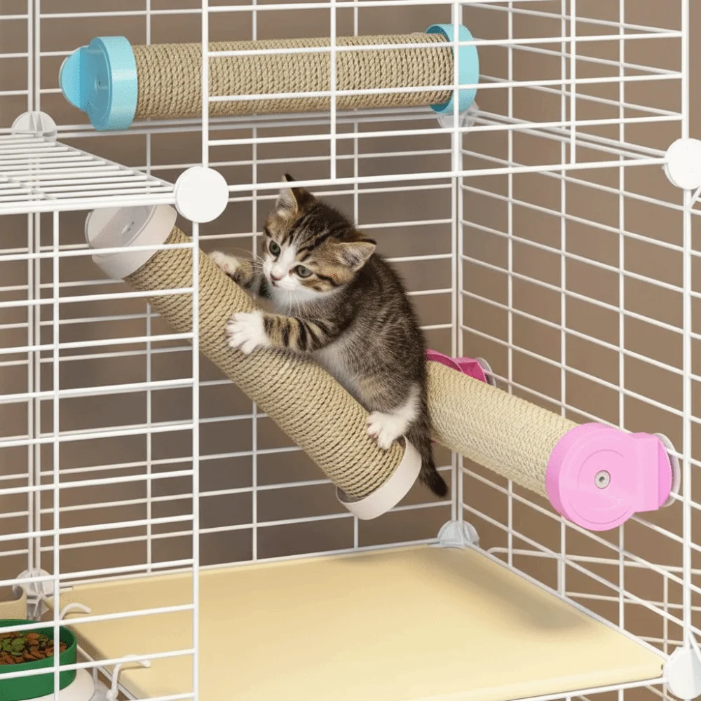 Cage Mounted Cat Scratching Post Rotatable Replaceable Cage Mounted Scratching Pole Wear-Resistant Non-Debris