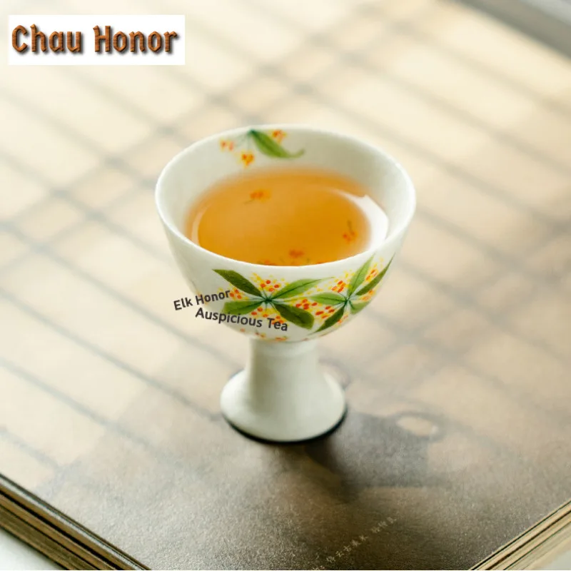 25ml Hand-painted Osmanthus Flowers Teacup Handmade Tea Bowl Tea Pair Tea-tasting Smelling Cup Jianzhan Master Cups Cafes Craft