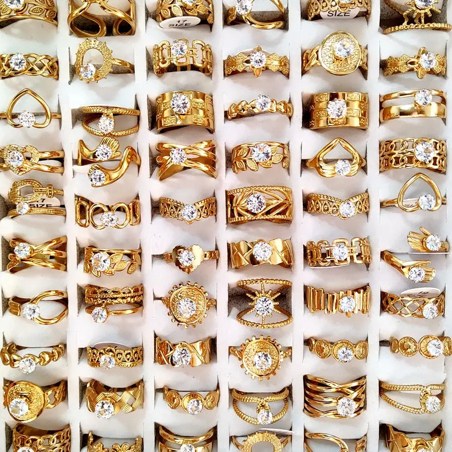 Großhandel 30 stücke Zirkon für Frauen Ring Kristall Edelstahl verstellbar offen cz Hochzeits schmuck – Detail 4