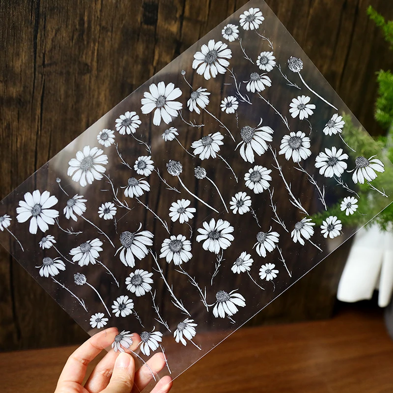 A4 White Ink Flower Transparent PET Film Binder Index Separator Page Dividers DIY Diary Book Sticker Stationery