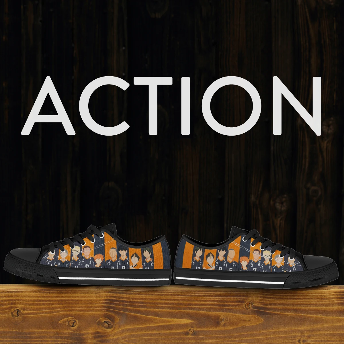 Haikyuu Japanese Anime Wonmen Black Canvas Vulcanized Shoes Casual Sneakers Lace Up Low Style Sneakers Baskets Femme