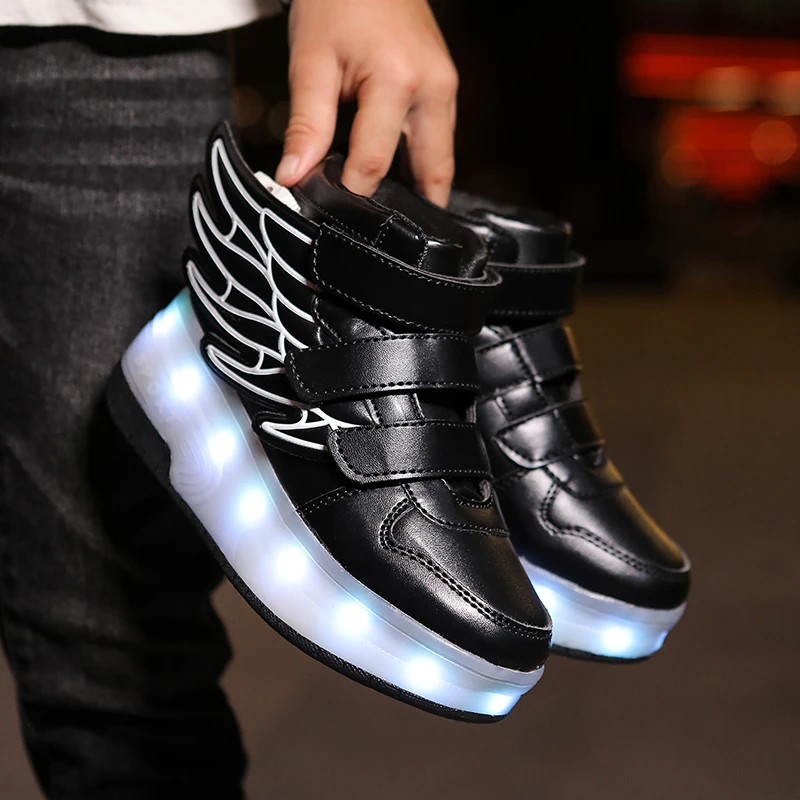 Description Picture 3 of item2024 Children's Roller Skating Shoes High-top Shoelaces for Boys and Girls LED Lights USB Charging Training Shoes for Kids