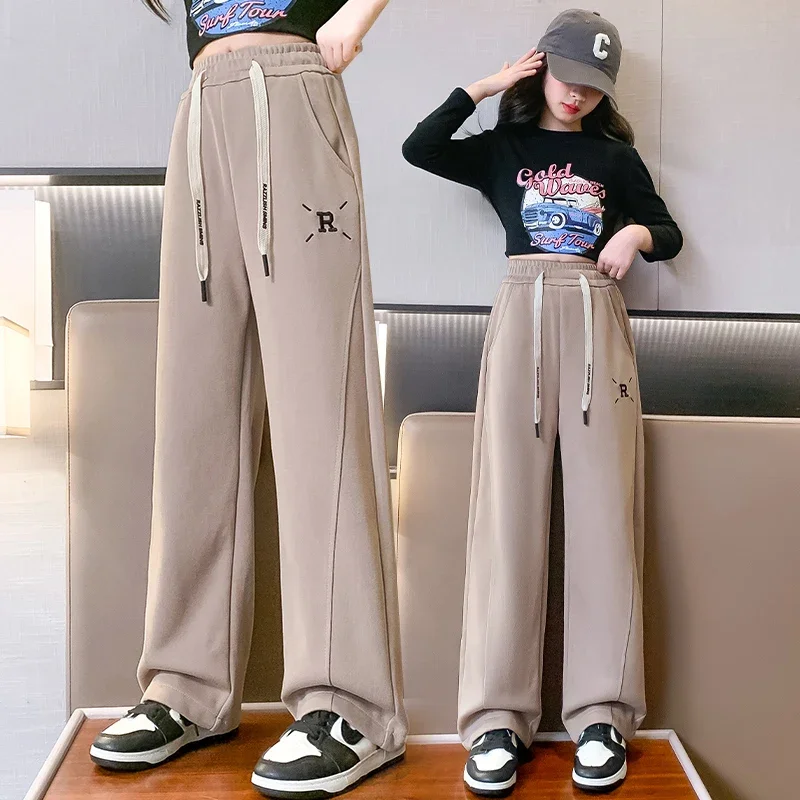 

Size 120-170 Young Girls Wide Leg Pants Loose Oversized Sports Trousers For Teens Children School Casual Pants Kids Clothes