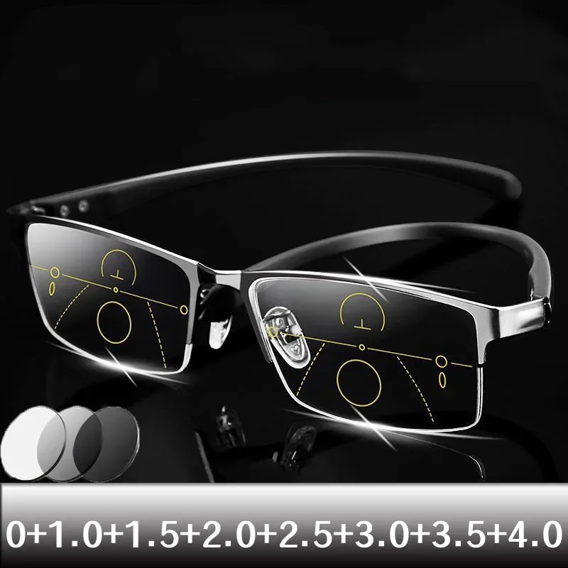 Progressive Multifocal Reading Glasses for Women Men Business Presbyopia Eyewear Far Sight Hotochromic Eyeglasses 0 To +4.0
