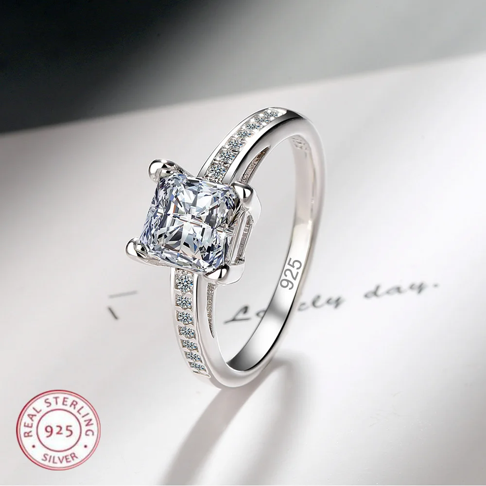 925 Sterling Silver Rings Size 5#-10# Quadrate Zircon For Women Fine Wedding Jewelry Accessories Party Gifts, silver ring,wedding rings,silver rings
