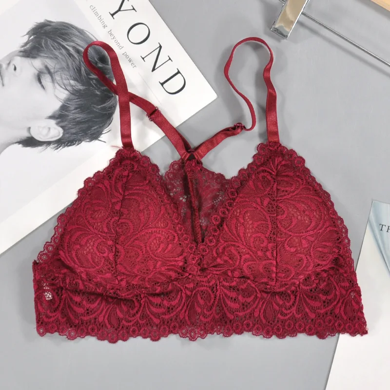 Women Bra Wireless Bras Lingerie BH Lace Sexy Bralette Push Up Plus Size Y-line Straps Backless Lace Bras Large Size