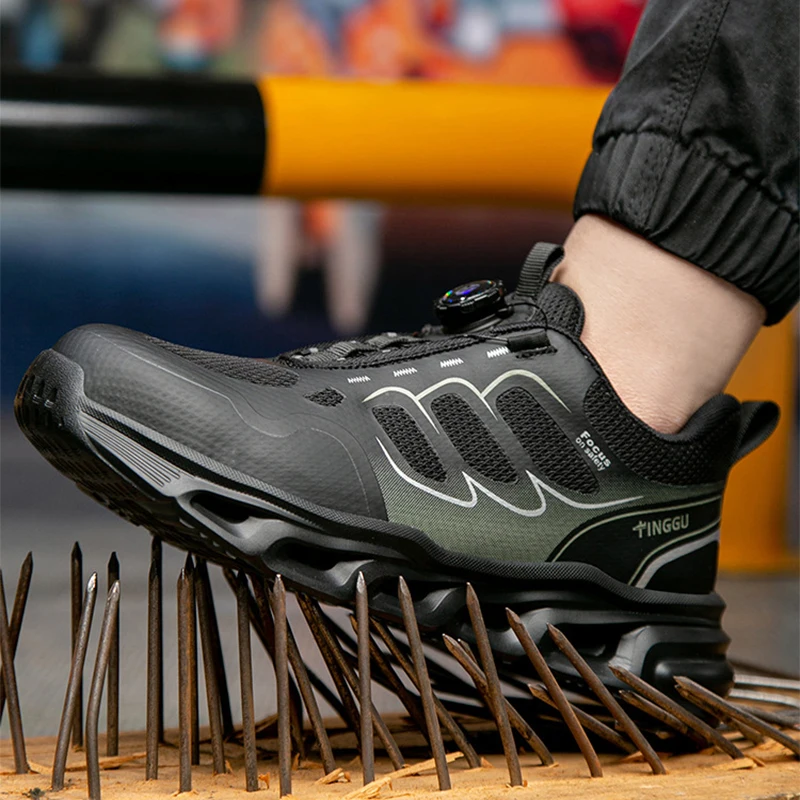 Waliantile Lace Free Men Safety Work Shoes For Construction Working Boots Steel Toe Anti-smashing Indestructible Sneakers Shoes