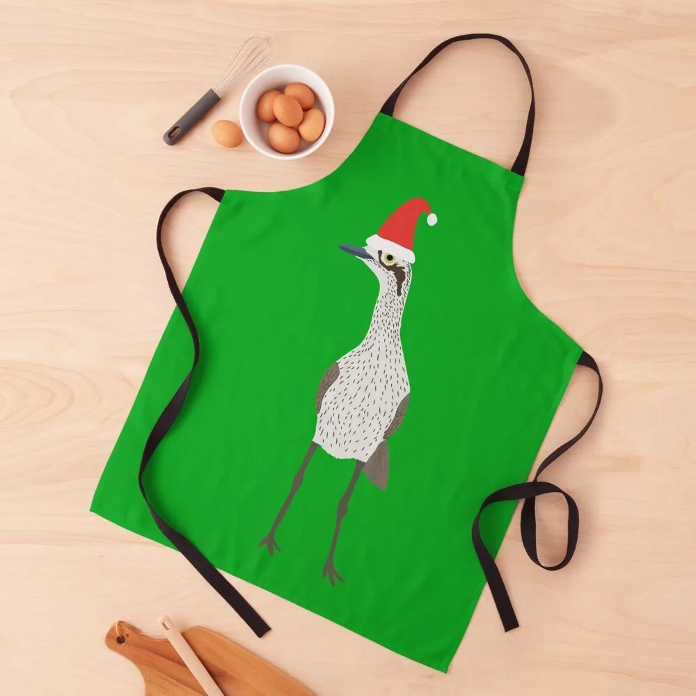 

Christmas Bush Stone-Curlew on Green Apron Aprons Kitchen Aprons For Women