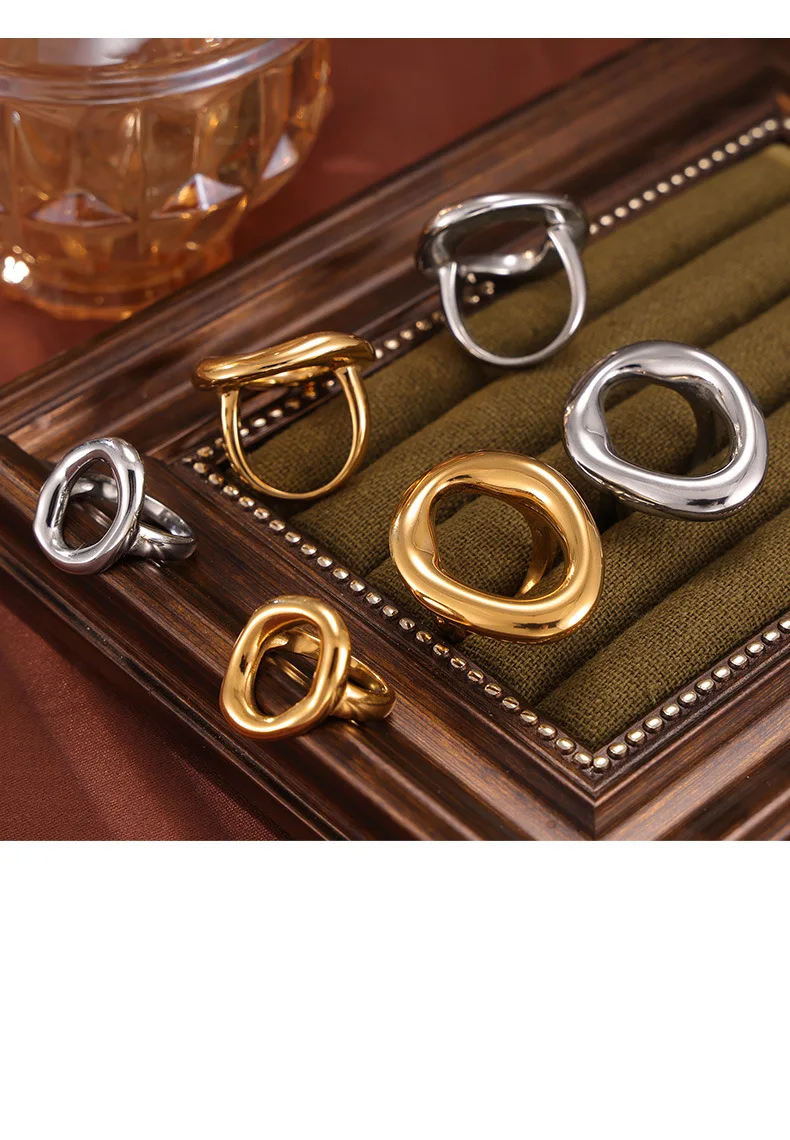 Moderne Mode Edelstahl Ringe Für Frauen Gold Silber Farbe Wasserdicht Minimalistischen frauen Finger Ring Ästhetischen Weiblichen Ring – Detail 9