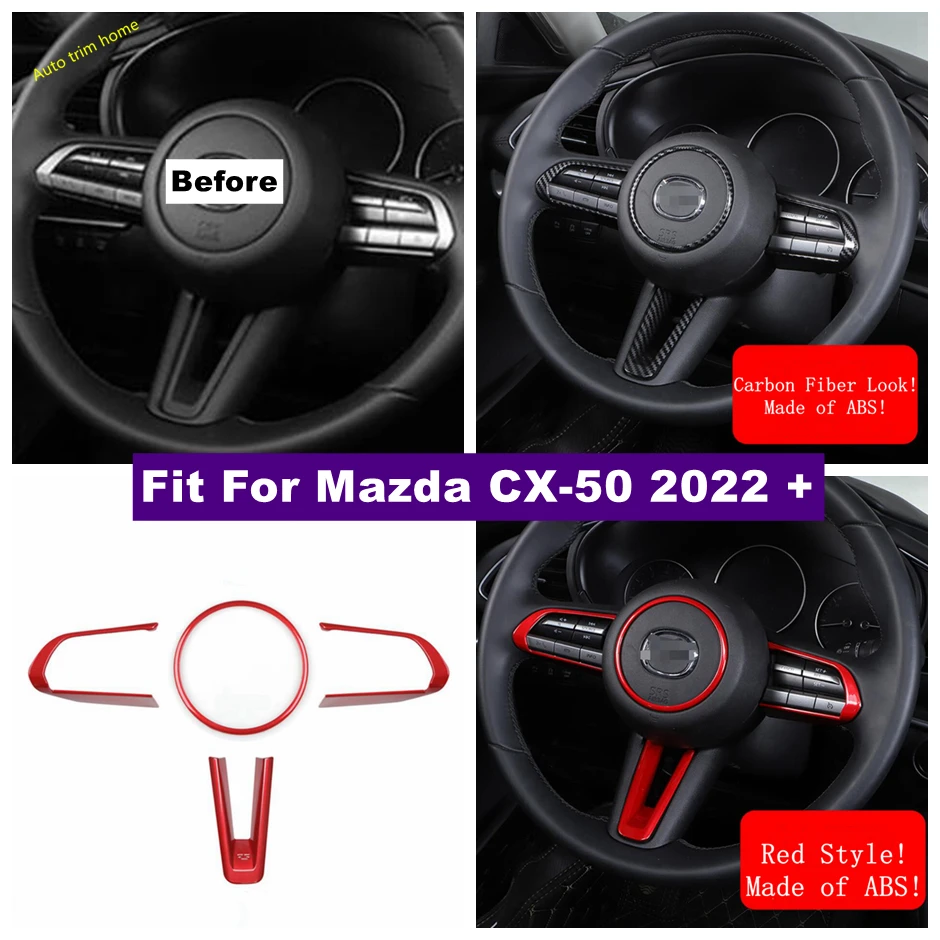 

Car Steering Wheel Button Strip Ring Cover Trim Fit For Mazda CX-50 2022 2023 Red / Carbon Fiber Interior Accessories Refit Kit