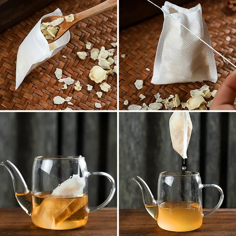 Description Picture 3 of item100 Pcs Tea Filter Bags for Loose Tea Herb Spice Empty Mesh Small Drawstring Seal Infuser Strainer Bags Disposable Tea Bags
