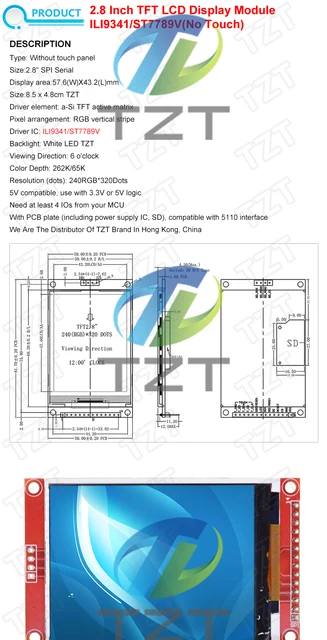 Display TFT LCD 2.4 Pollici ILI9341 - Schermo Touch SPI 240x320 Per Arduino E Raspberry Pi