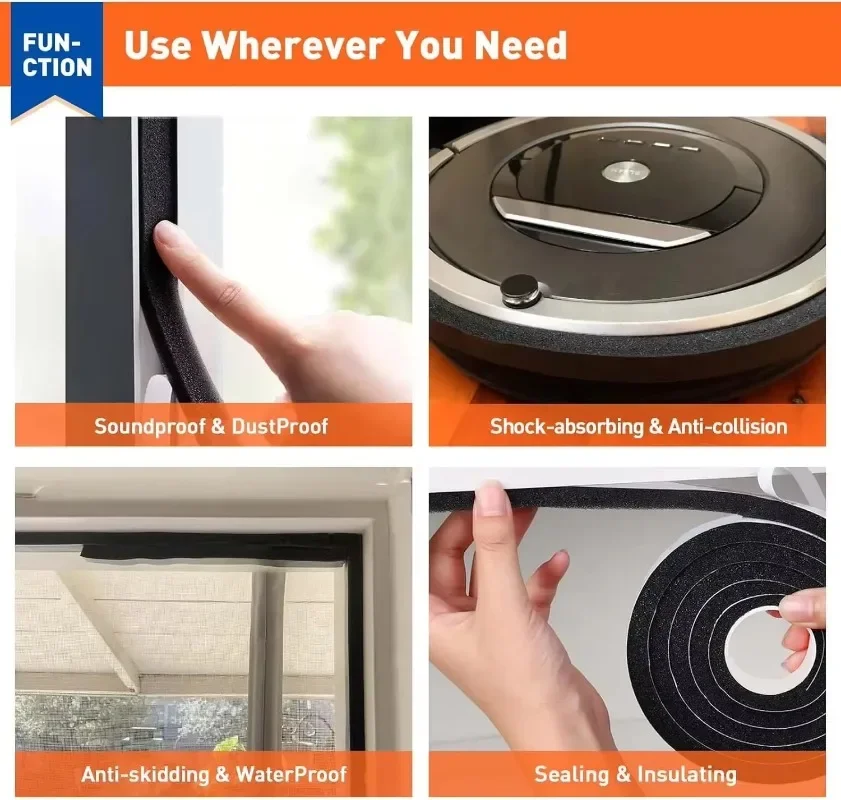 Self-Adhesive Foam Window and Door Sealing Strip Tape Weather Stripping Resilience Soundproof Windproof Insulation 32M
