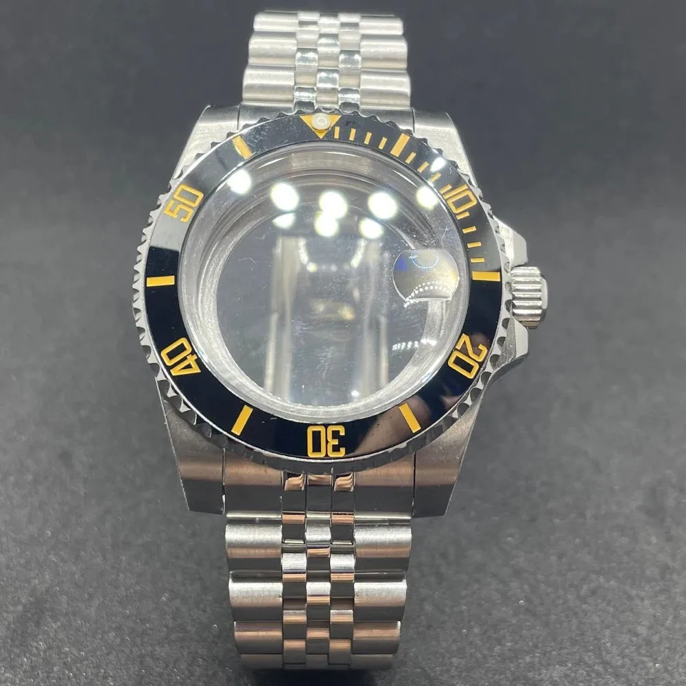 Elegant 40MM Stainless Steel Watch Case with Solid Bracelet and Glide Lock Clasp