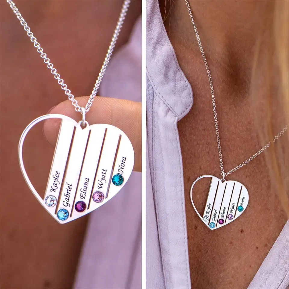 LoLaTide Collar Abuela Personalizado Regalo Abuela Mujer, Regalo Dia De La Madre, Collar Personalizado Para Yaya, Colgante Abuela Con Nombres Y Piedras (oro, 1 Nombre