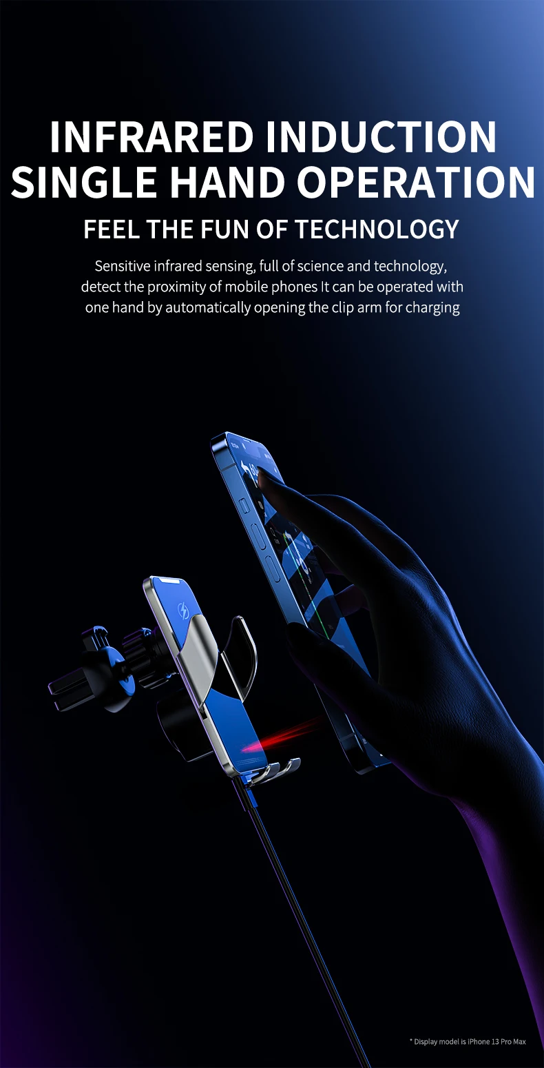 Caricabatteria da auto per supporto da auto per iPhone 15 14 13 Samsung Xiaomi induzione a infrarossi 15W ricarica rapida