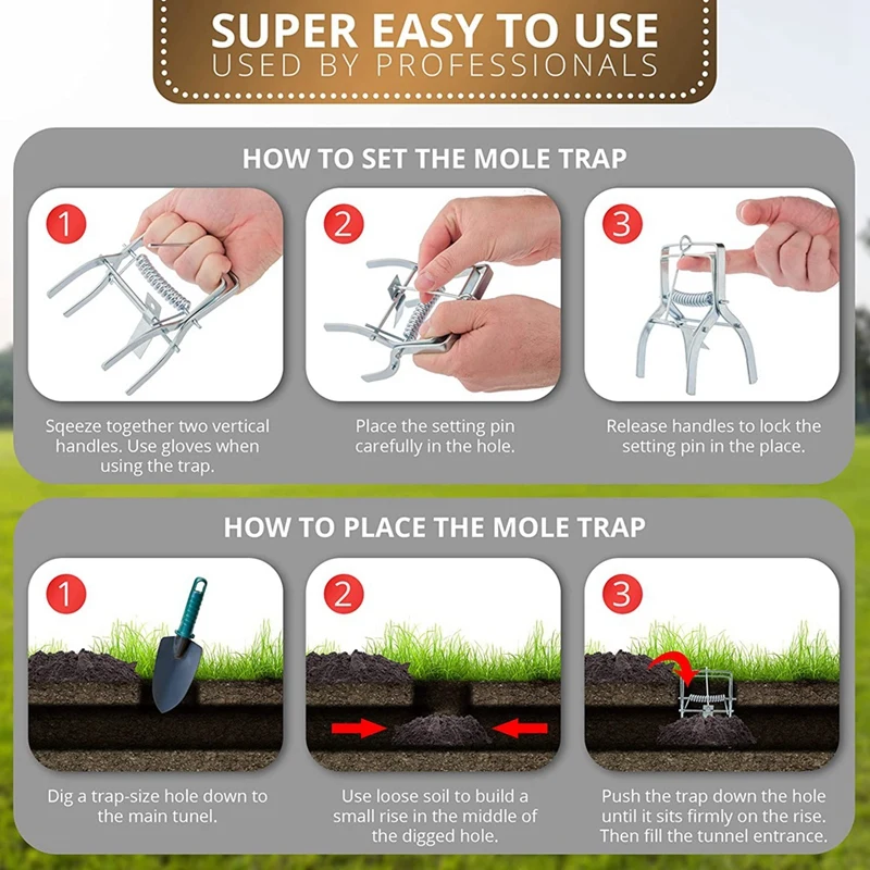 2 Pack Mole Traps That Kill Best, Vole Traps Outdoor Use Scissor Mole Traps  for Lawns, Mole Trap Easy to Set Galvanized Steel Reusable Quick Capture