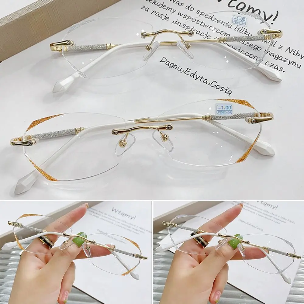 Diamond Frameless Myopia Glasses Anti-Blue Light Eye Protection Ultra Light Eyeglasses Men Women Vision Care 100~400 Diopter 3