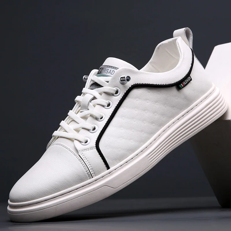 

Luxury Men Leather Shoes Casual Men Flats Lace-Up White Black Loafers Fashion Men Shoes Spring New Leather Footwear