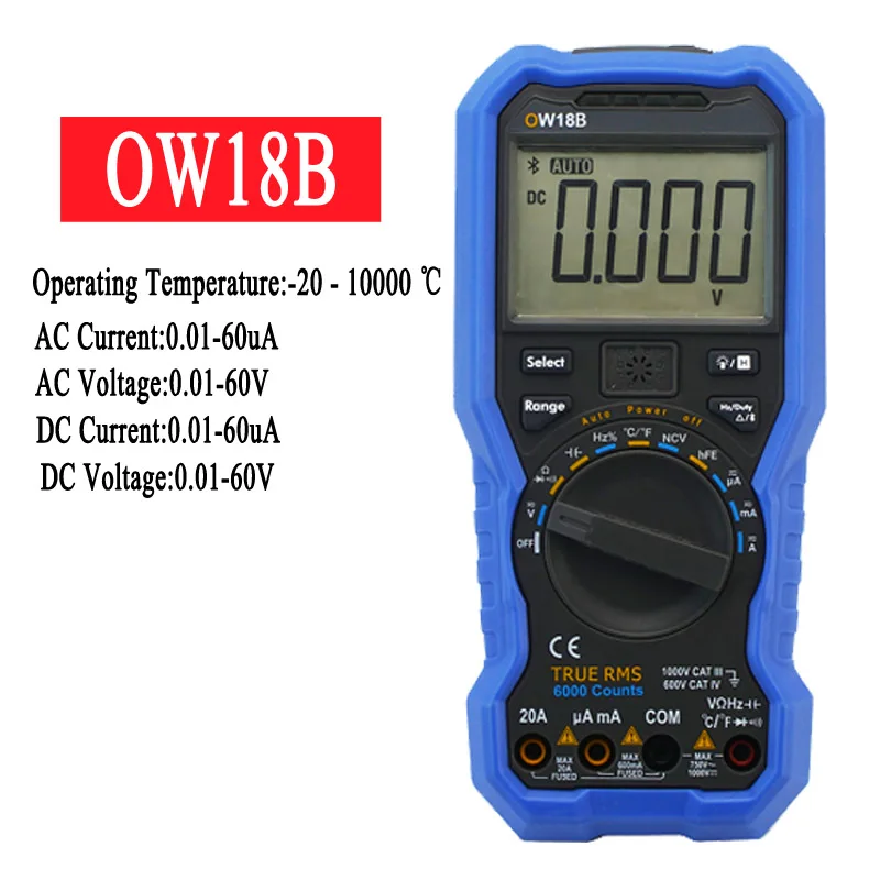 Original OWON OW18B Digital DC/AC NCV Data Multimeter Logger Bluetooth-compatible Ammeter Voltmeter with K-type Thermometer Kit