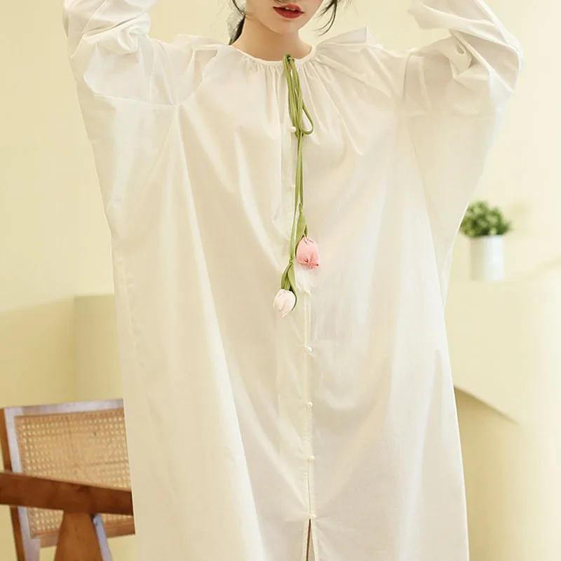 Ygolonger Pure Cotton Sleeping Skirt One Piece Long-sleeved Homewear Cloths Spring Summer Romantic Pajamas  for 2023 Women