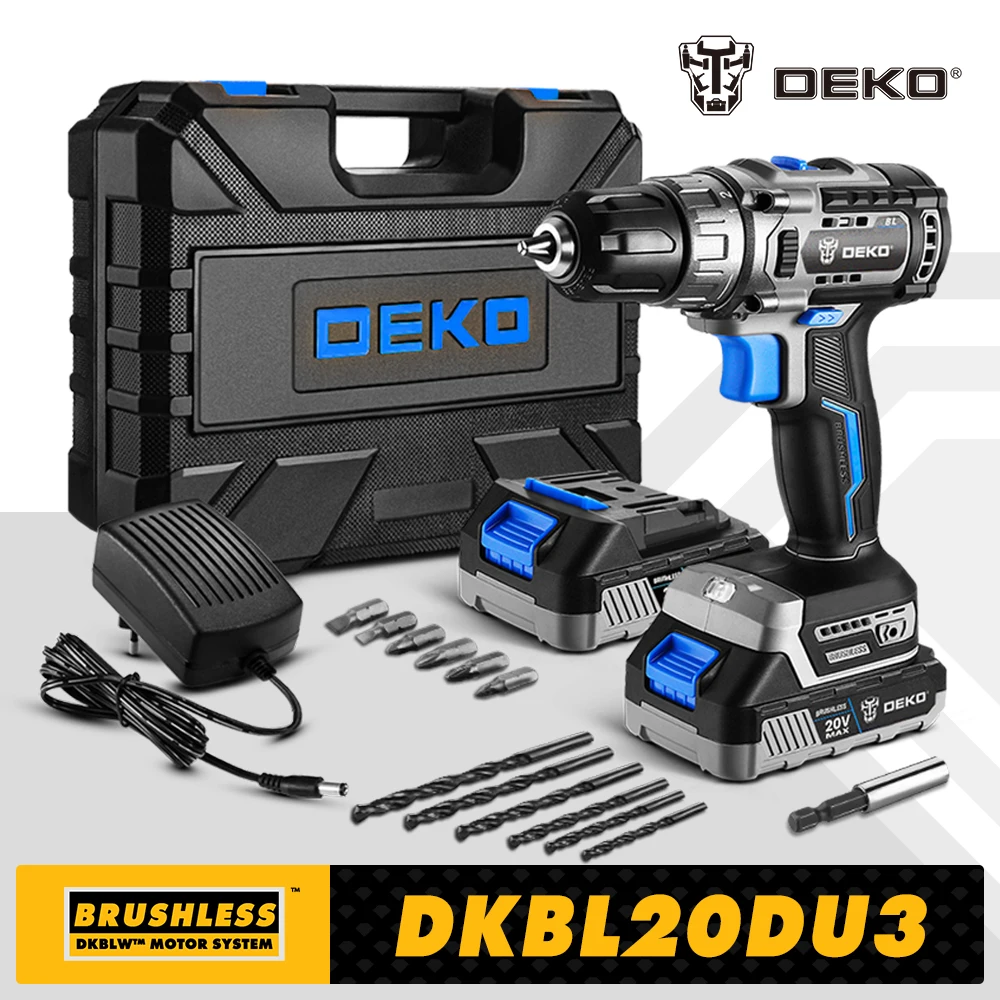 DEKO – perceuse sans fil sans balais 20V, Kit combiné, Mini tournevis électrique, outils électriques à 2 vitesses pour le travail du bois