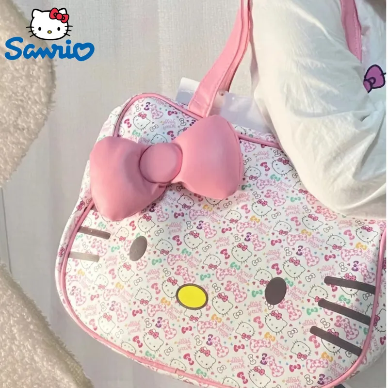 

Женская вместительная сумка Y2k Sanrio, Hello Kitty Japaness из искусственной кожи, дорожная сумка через плечо, модная розовая школьная сумка с принтом для девушек