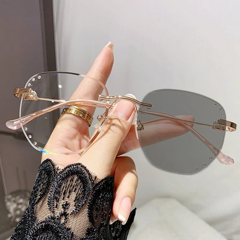 Outdoor Color Changing Myopia Glasses Luxury Women Men Irregular Photochromic Eyeglasses Finished Optical Minus Eyewear Diopter 5
