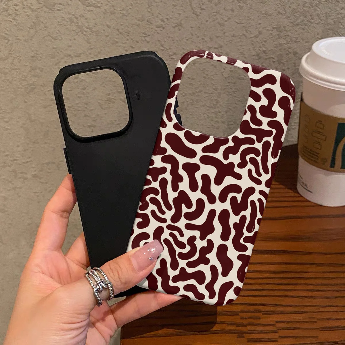 Luxury Brown Patterned Minimalist Double-Layer Back Cover Phone Case