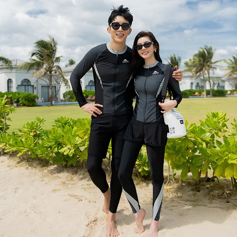 Women/Men's Zipper Rash Guard Long Sleeves Sun Protection Surf Rashguard Boyleg 3-5pcs Sports Swimsuit Padded Bathing Suits