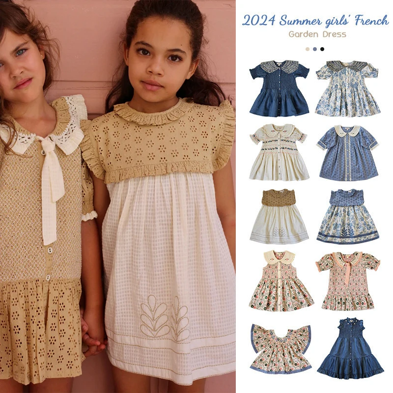 

Children's Dress 2024 Summer BD Girls Heavy Industries Embroidery Sweep Puff Sleeve Shirt Dress Girls Top Dress【Pre-sale May15th