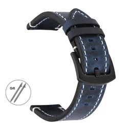 Vintage Soft Leather Watch Band - Retro Style with Quick Release - 22mm (Blue)