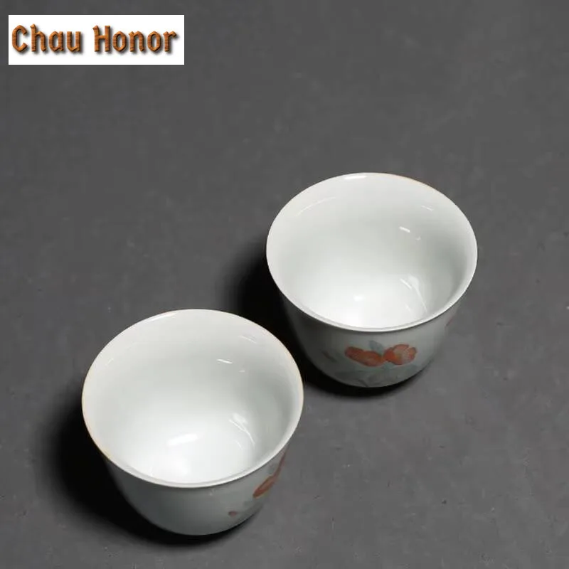 30ml Pure Hand-painted Hibiscus Teacup Tea Bowl Beautiful Tea Cup Tea-tasting Fragrance Cup Jianzhan Master Cups Tea Services