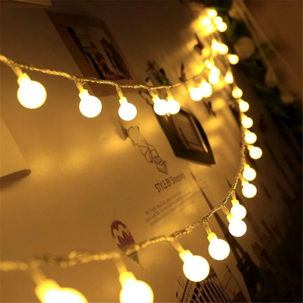 10M 100LED 220V/110V LED Ball String Lights Christmas Bulb Fairy Garlands Outdoor For Holiday Wedding Home New Year's Decor Lamp