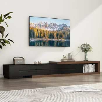 Extendable TV Stand for Up to 120"TV, 82-110'' Wood Reversible TV Media Console w/3 Drawers & Open Storage Shelf for Living Room 2