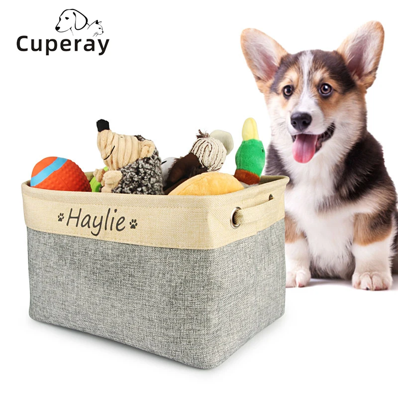 

Washable Folding Cotton Linen Pet Toy Storage Basket Personalized Custom Pet Name Dog Toy Storage Dog Toys,Clothing, Accessories