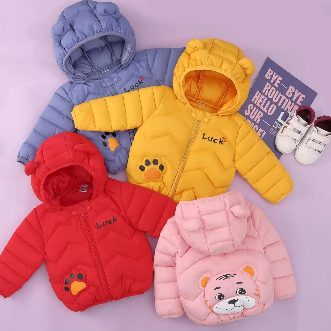 Children's Hooded Jacket Autumn Winter Warm Coat Plush Cotton Jacket Boys And Girls Cartoon Cute Down Baby Clothes